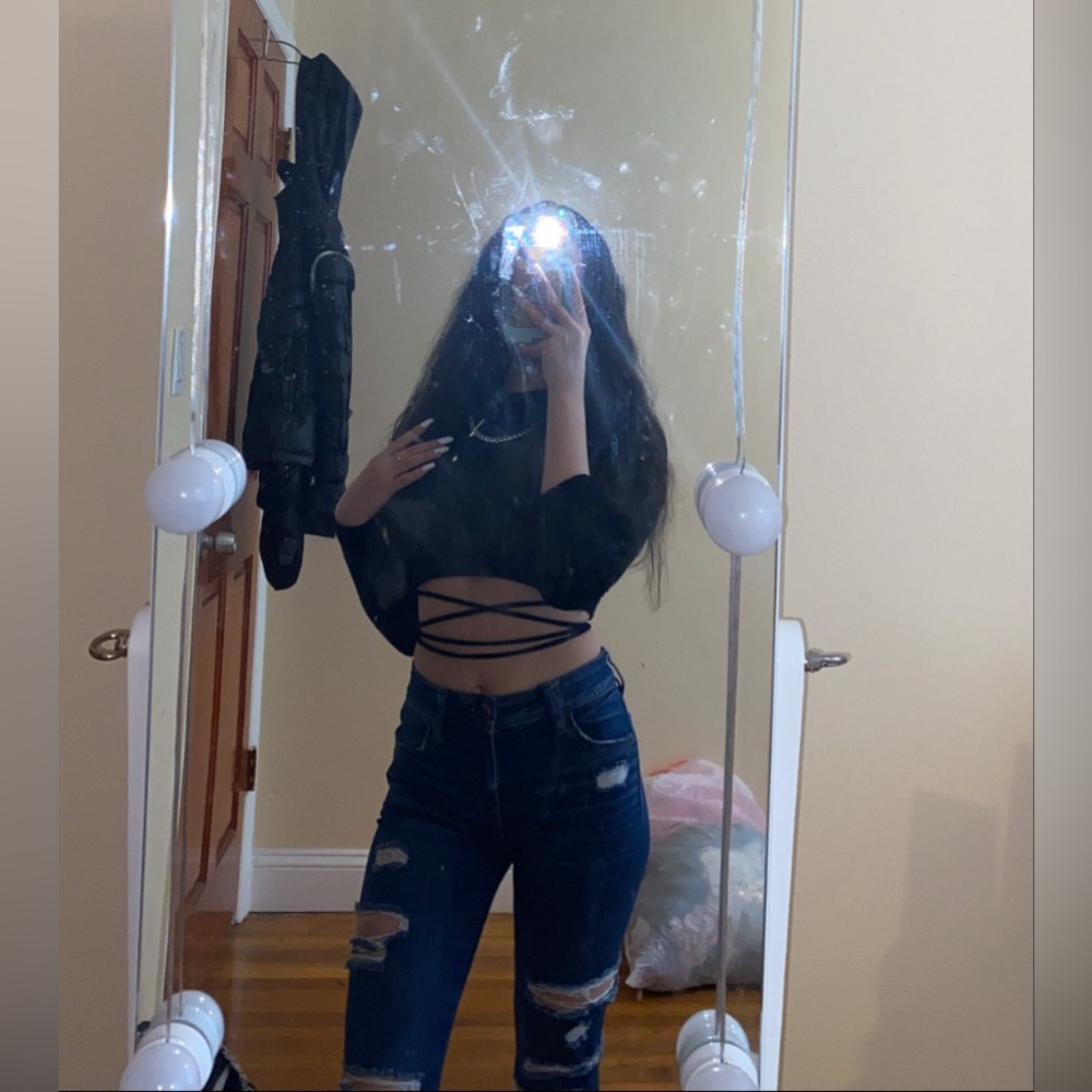 Black Ribbed Long Sleeve Crop Sweater